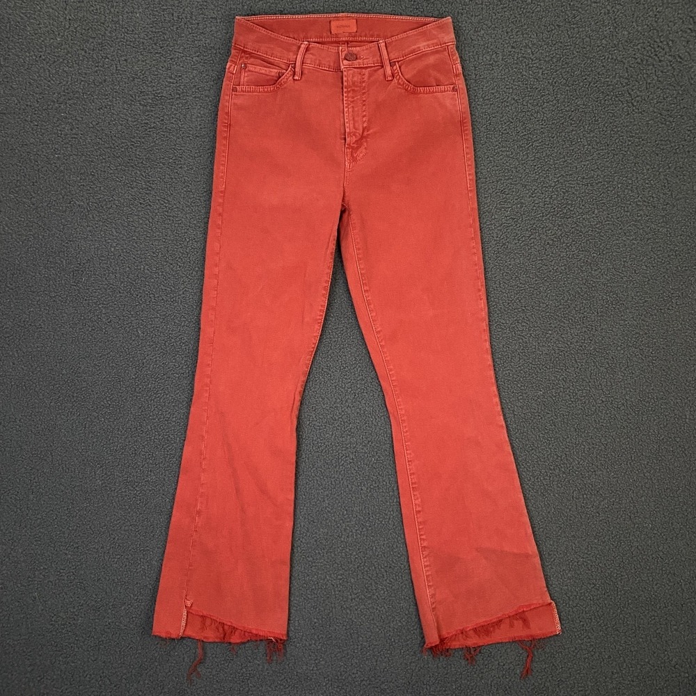 Mother Jeans Womens 25 Red Mid Rise Slim Flare Step Hem‎ Stretch Denim USA